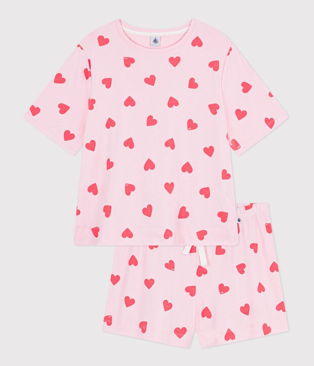 Women's short heart print cotton pyjamas pink/orange