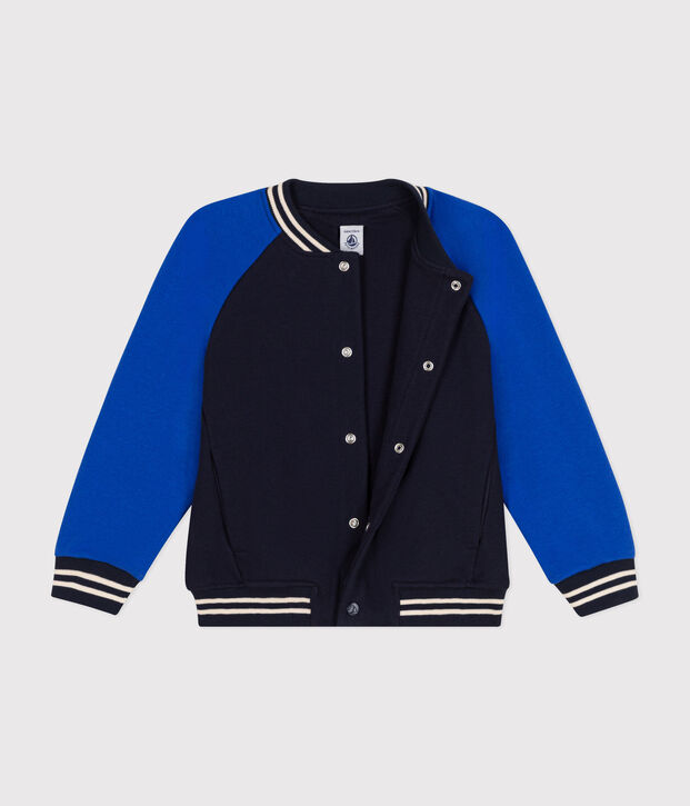 Boys' fleece baseball jacket blue/blue