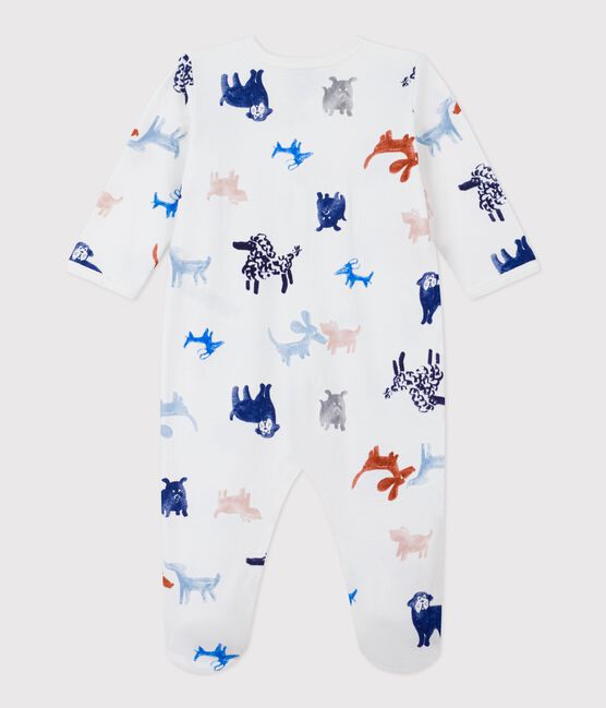 Babies' printed brushed fleece dog print pyjama suit MARSHMALLOW white/MULTICO white