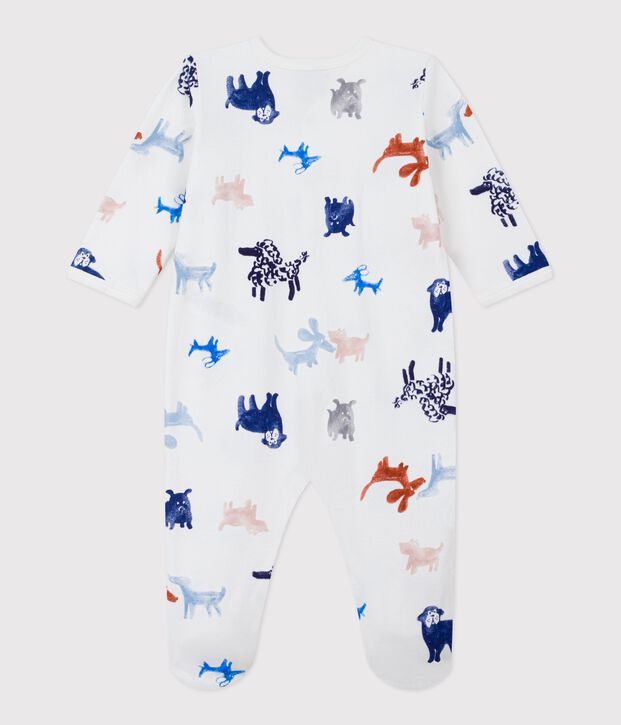 Babies' printed brushed fleece dog print pyjama suit white/multicolor