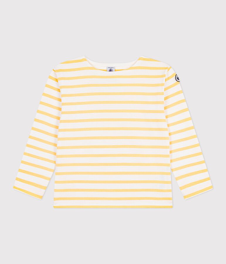Children's stripy cotton Breton top white/yellow