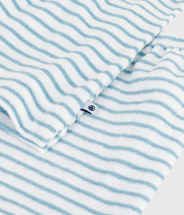 Children's short stripy cotton terry pyjamas white/green