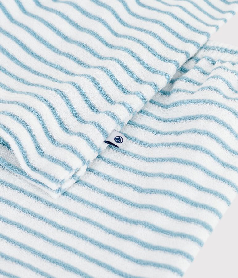 Children's short stripy cotton terry pyjamas white/green