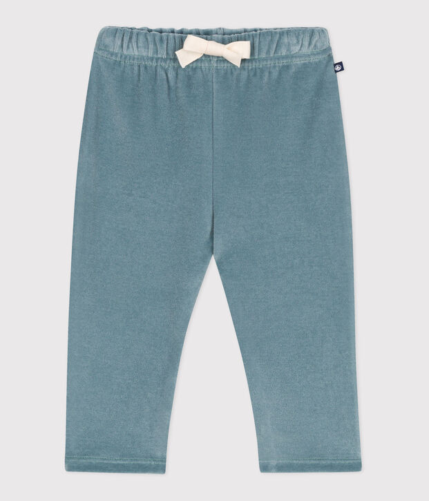 Babies' trousers in plain terry velour blue
