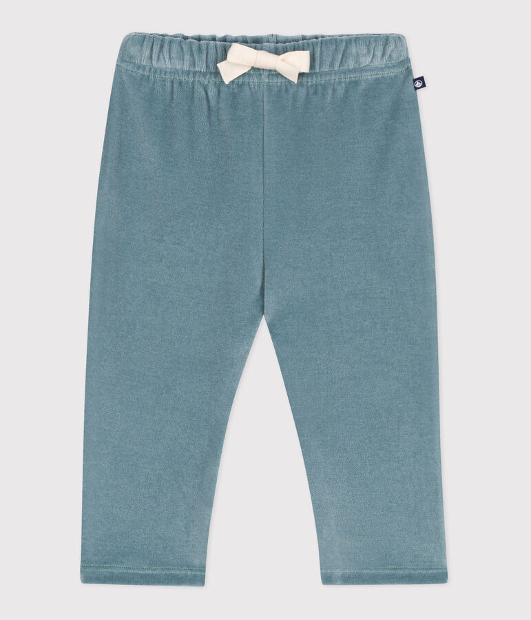 Babies' trousers in plain terry velour blue