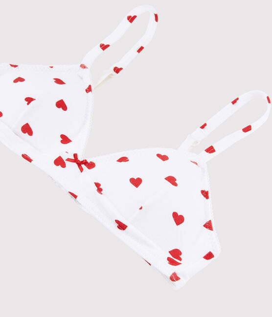 Girls' Red Heart Pattern Organic Cotton and Elastane Padded Bra MARSHMALLOW white/PEPS red