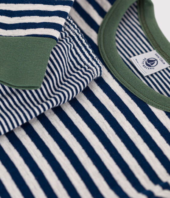 Children's Stripy Cotton Pyjamas MEDIEVAL blue/MONTELIMAR