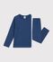 Pyjama  en c&ocirc;te d&eacute;saiguill&eacute;e  manches longues uni blue