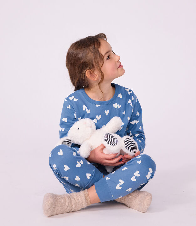 Children's fleece pyjamas with hearts blue/white