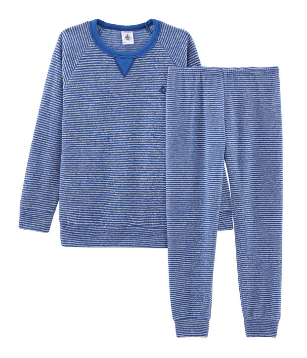 Boys' Pyjamas in Extra Warm Brushed Terry Towelling blue/grey