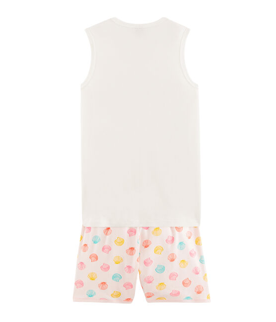 Girls' Ribbed Short Pyjamas FLEUR pink/MULTICO white