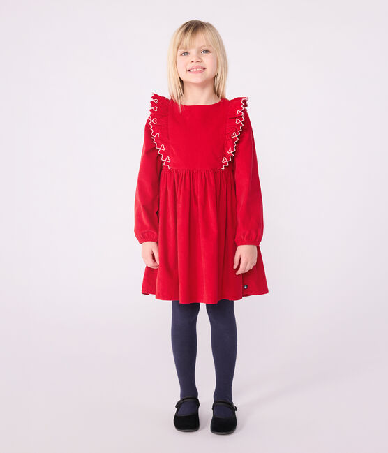 Children's long-sleeved plain corduroy dress TERKUIT red