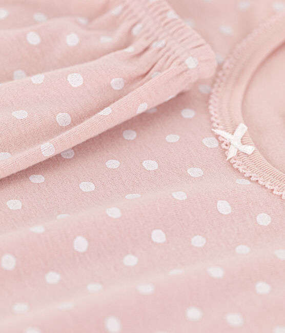 Girls' Short-Sleeved Spotted Cotton Pyjamas SALINE /MARSHMALLOW