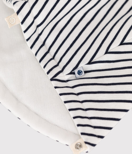 Babies' Stripy Cotton Hooded Cape MARSHMALLOW white/SMOKING blue