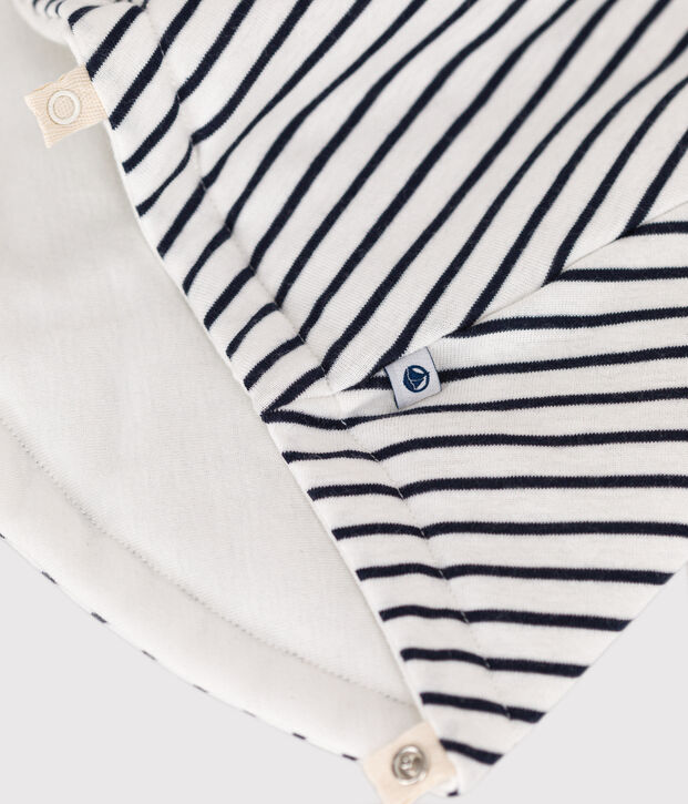 Babies' Stripy Cotton Hooded Cape white/blue