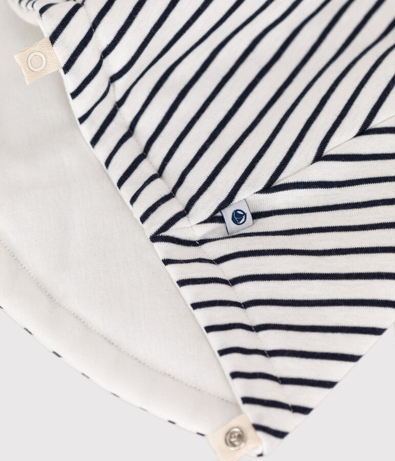 Babies' Stripy Cotton Hooded Cape white/blue