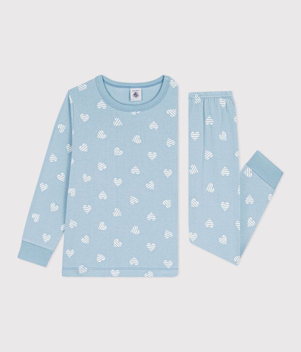 Children's heart print cotton pyjamas green/white