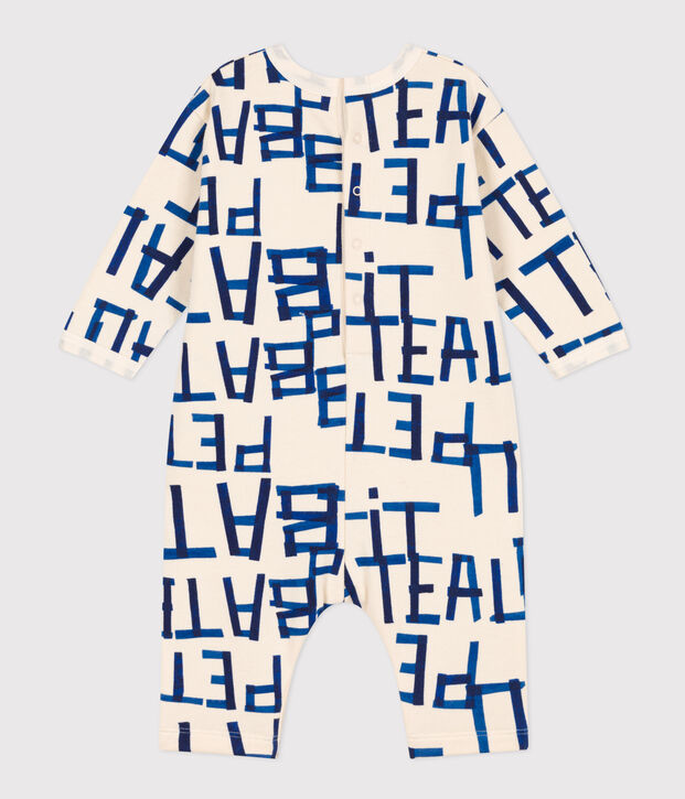 Babies' Patterned Fleece Jumpsuit Ecru/multicolor