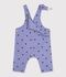 Babies' dungarees in serge with long legs and a heart print purple/multicolor
