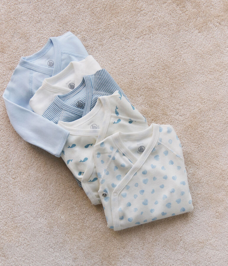 Pack of babies' long-sleeved printed cotton wrapover bodies multicolor