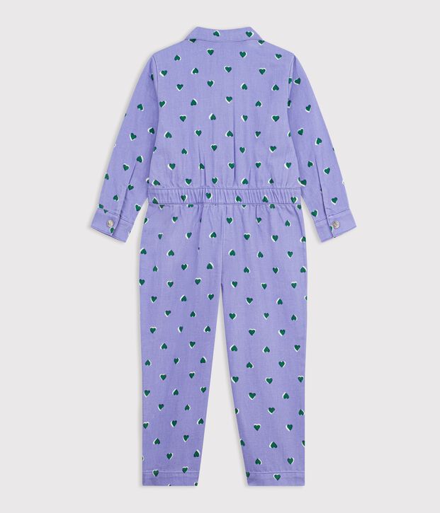 Children's cotton jumpsuit printed with hearts purple/multicolor