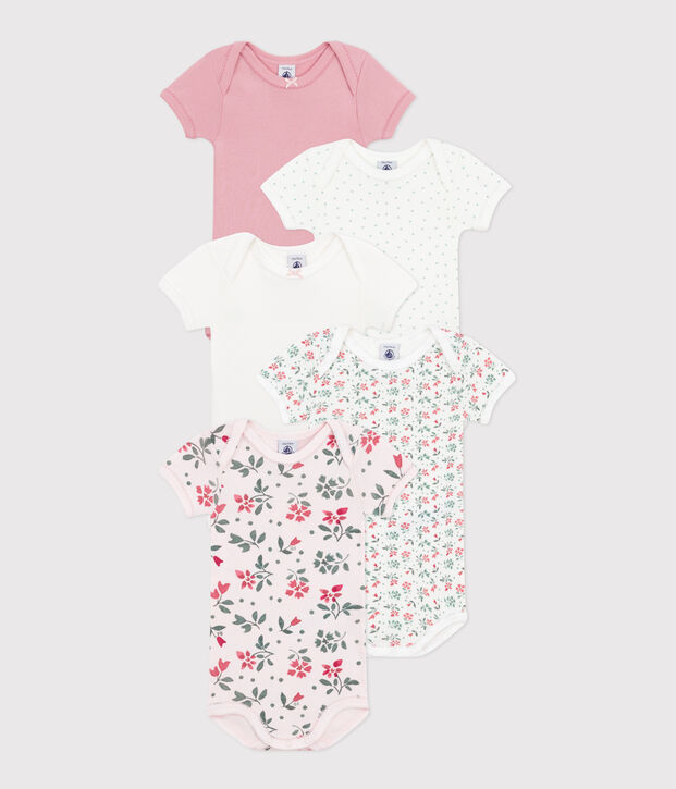 Babies' short-sleeved floral cotton bodies - 5-pack multicolor