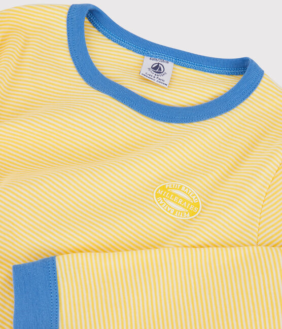 Unisex Pinstriped Organic Cotton Pyjamas ORGE yellow/MARSHMALLOW white