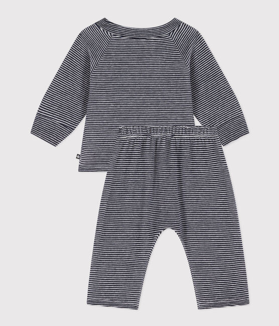 Babies' Stripy Velour Three-Piece SMOKING blue/MARSHMALLOW white