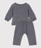 Babies' Stripy Velour Three-Piece SMOKING blue/MARSHMALLOW white