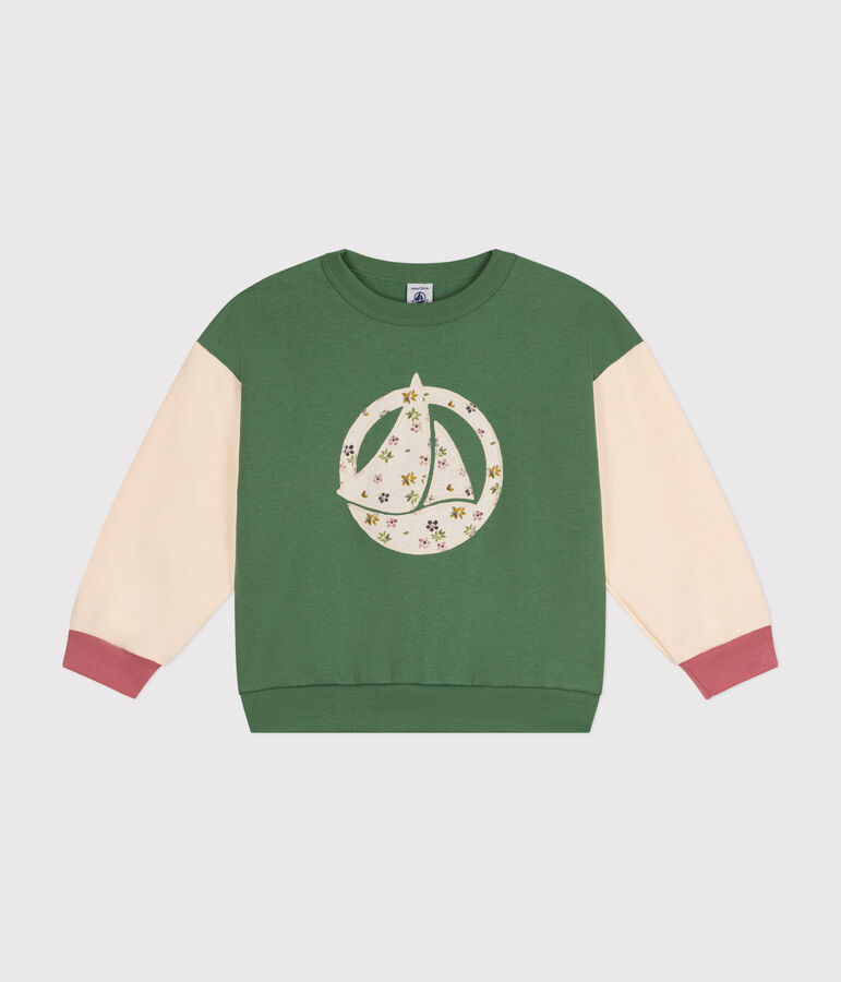 Girls' fleece sweatshirt green/multicolor