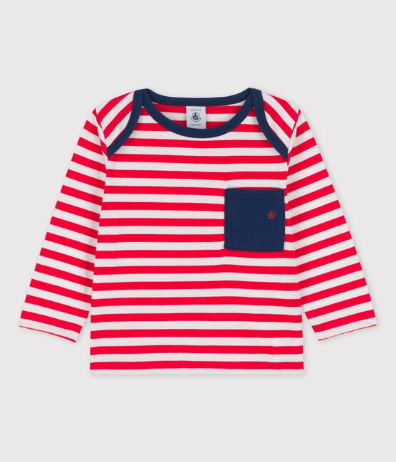 Babies' Striped Jersey Long-Sleeved T-Shirt PEPS red/MARSHMALLOW white