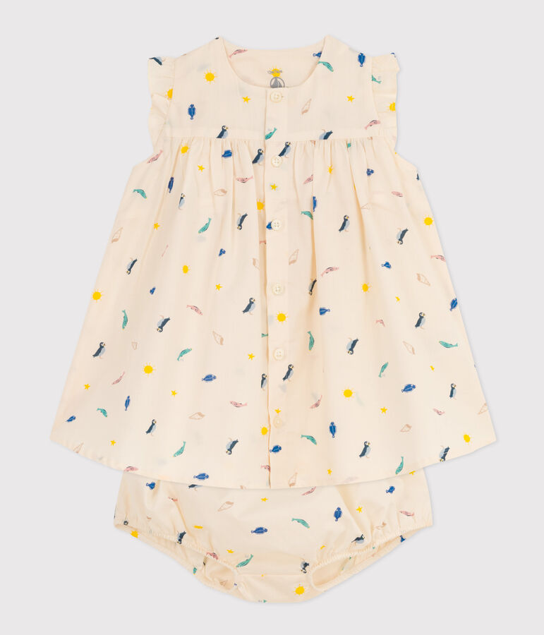 Babies' Patterned Poplin Dress and Bloomers Ecru/multicolor