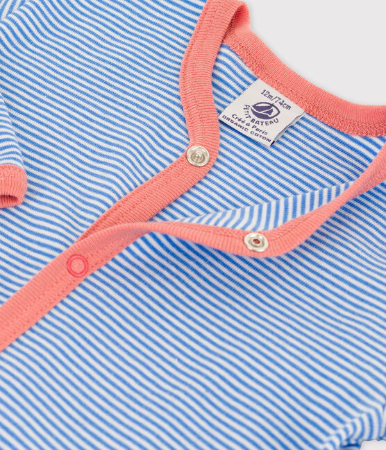 Babies' Stripy Organic Cotton Sleepsuit BRASIER blue/MARSHMALLOW grey