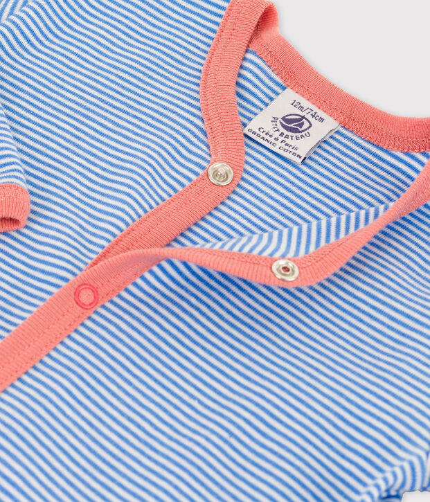 Babies' Stripy Organic Cotton Sleepsuit blue/white