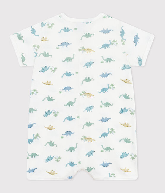 Babies' short dinosaur-pattern cotton jumpsuit MARSHMALLOW white/MULTICO white