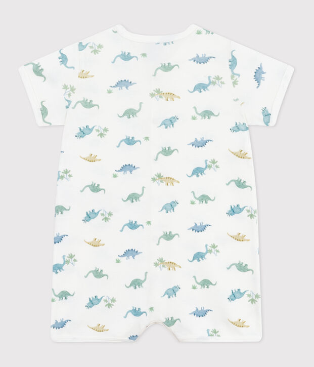 Babies' short dinosaur-pattern cotton jumpsuit white/multicolor