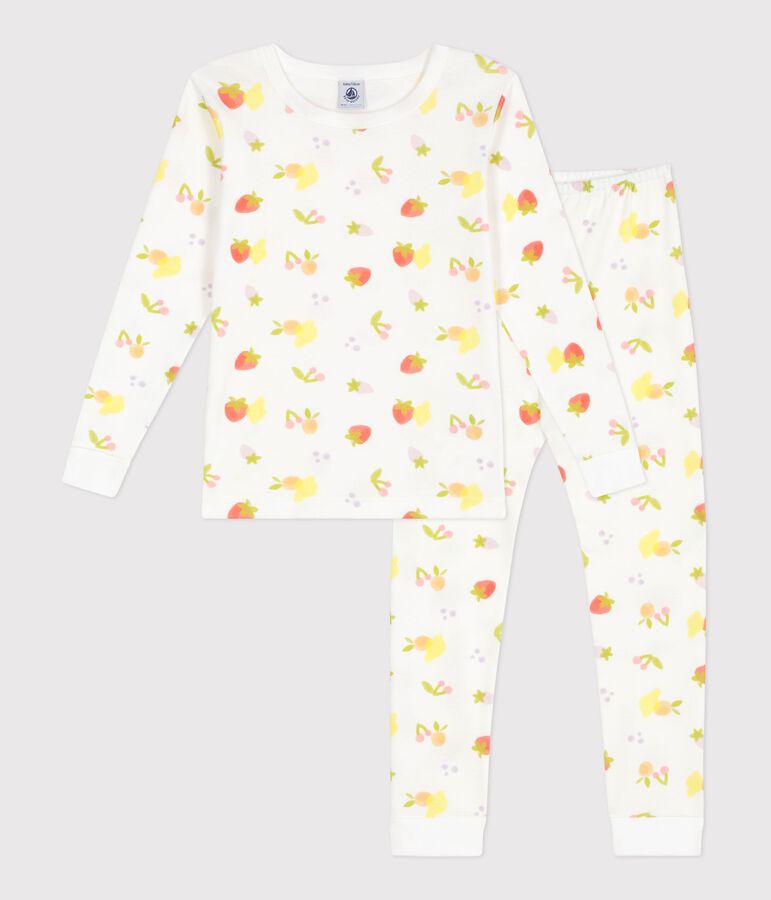 Children's very snug-fitting pyjamas in printed cotton with a fruit print MARSHMALLOW white/MULTICO white