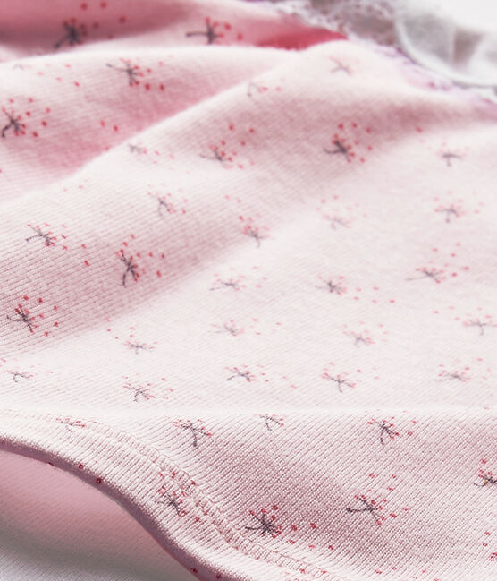 Baby girls' dual-fabric chemisette-all-in-one VIENNE pink/MULTICO white