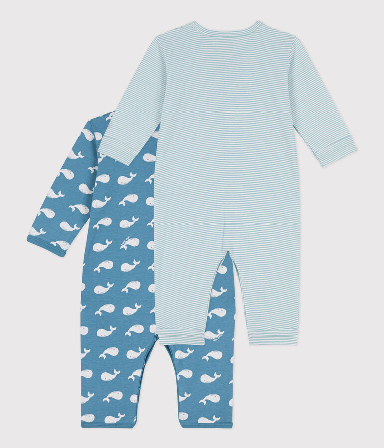 Striped and Whale Cotton Sleepsuits - Pack of 2 multicolor