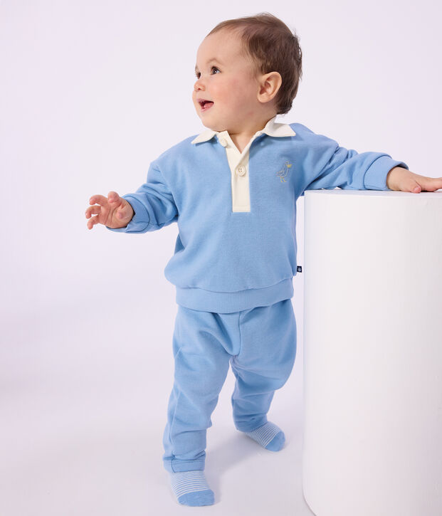 Babies' cotton sweatshirt embroidered with a seagull and a motif at the back FLO