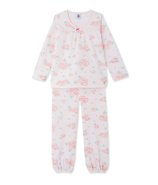 Girls' floral print velour pyjamas VIENNE pink/ROSE pink/MULTICO
