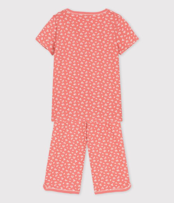 Girls' Floral Short-Sleeved Organic Cotton Pyjamas PAPAYE pink/MARSHMALLOW