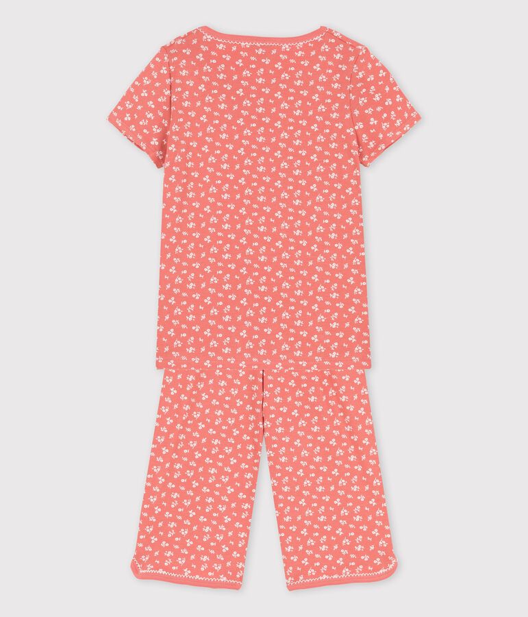 Girls' Floral Short-Sleeved Organic Cotton Pyjamas pink/white