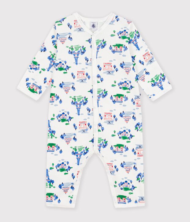 Baby footless cotton pyjamas with Paris print white/multicolor