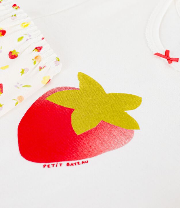 Children's short cotton pyjamas printed with fruit white/multicolor