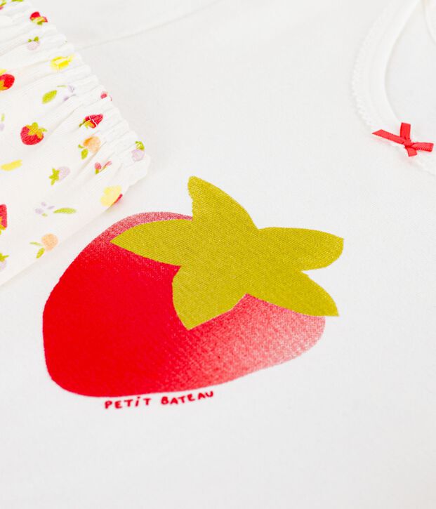 Children's short cotton pyjamas printed with fruit white/multicolor
