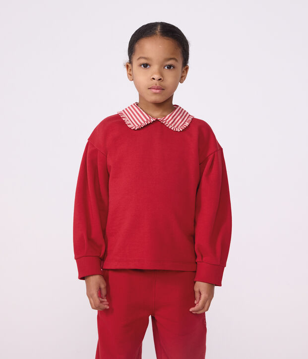 Children's plain cotton sweatshirt with a collar red