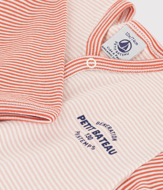 Pinstriped Cotton Sleepsuit CORRIDA red/MARSHMALLOW white