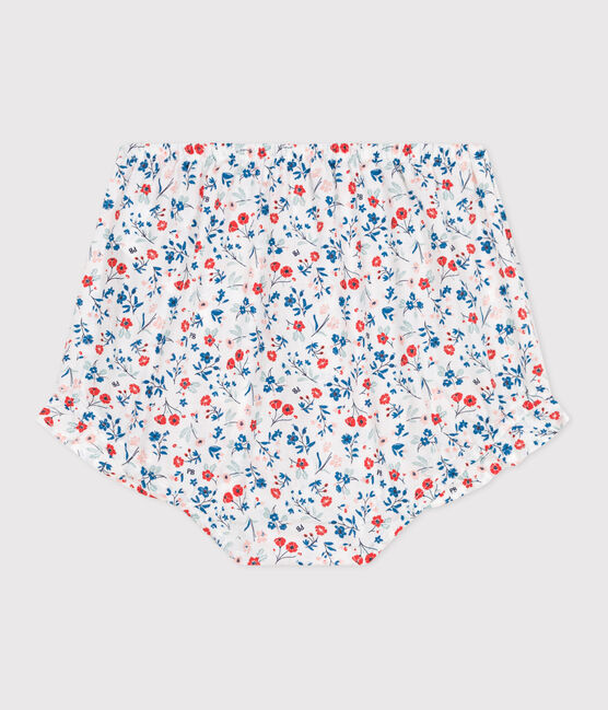 Babies' poplin bloomers printed with little flowers MARSHMALLOW white/MULTICO white