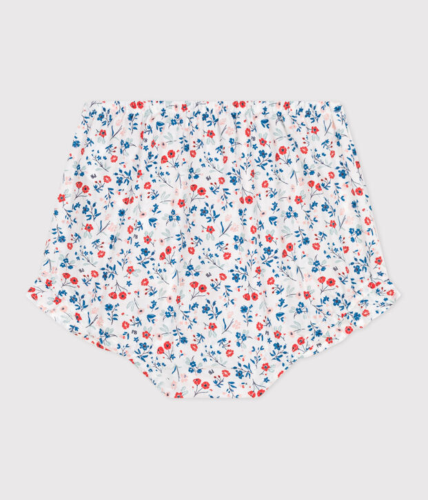 Babies' poplin bloomers printed with little flowers white/multicolor